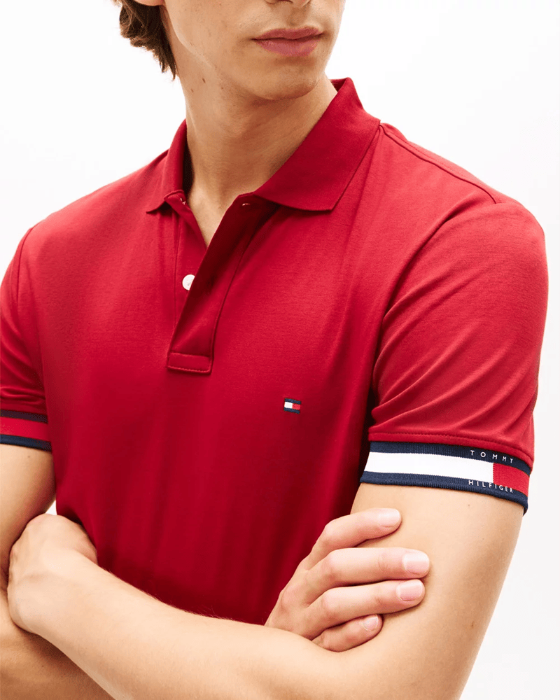 Load image into Gallery viewer, Tommy Hilfiger Mens RWB Cuff Liquid Cotton Slim Polo - Regatta Red
