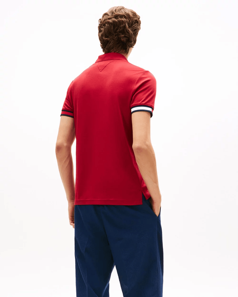 Load image into Gallery viewer, Tommy Hilfiger Mens RWB Cuff Liquid Cotton Slim Polo - Regatta Red
