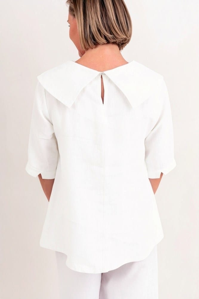 Load image into Gallery viewer, See Saw Womens Linen Short Sleeve Cowl Neck Top - White
