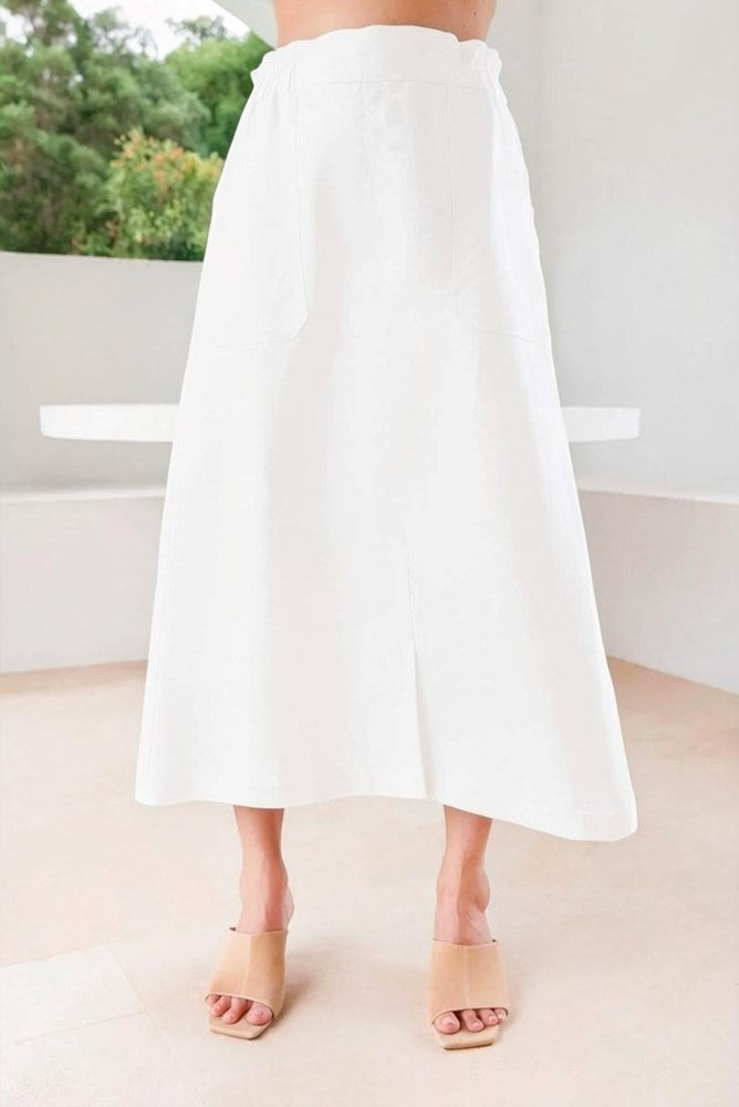 Load image into Gallery viewer, See Saw Womens 100% Linen Midi Skirt - White
