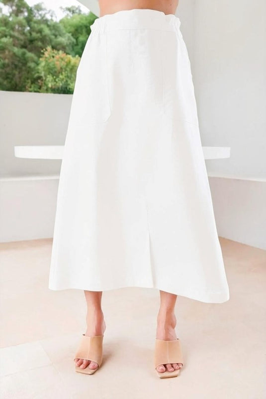 See Saw Womens 100% Linen Midi Skirt - White