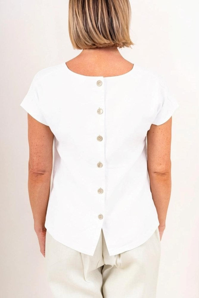 Load image into Gallery viewer, See Saw Womens Cap Sleeve Button Back Top - White
