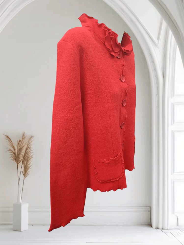 Load image into Gallery viewer, See Saw Womens 100% Boiled Wool Ruffle Trim Jacket
