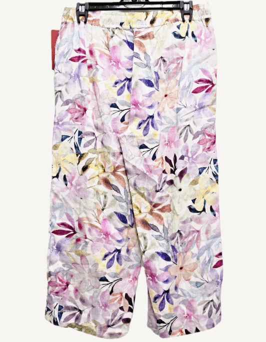 Corfu Womens 100% Linen Printed Pants - Delicate Blossom