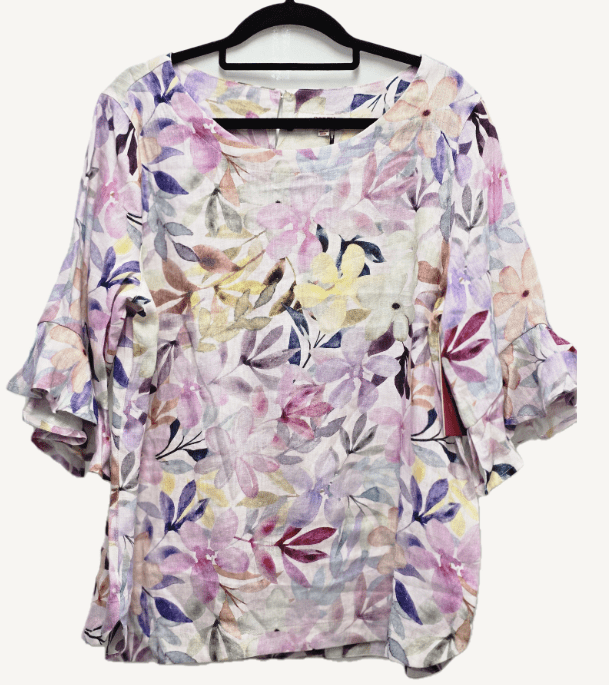 Corfu Womens 100% Linen Printed Delicate Blossom