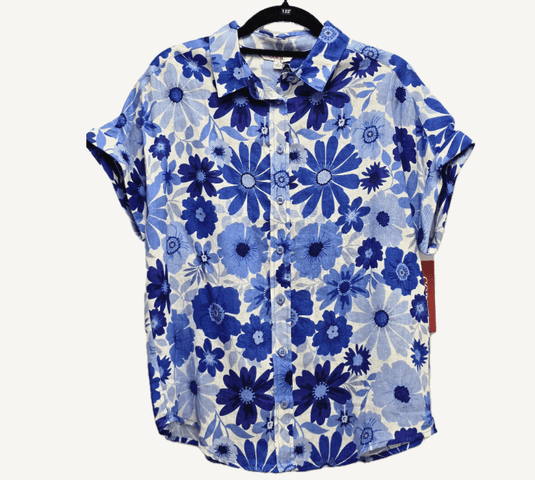 Corfu Womens 100% Linen Printed Blue Blooms