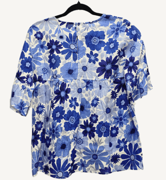 Corfu Womens 100% Linen Printed Blue Blooms