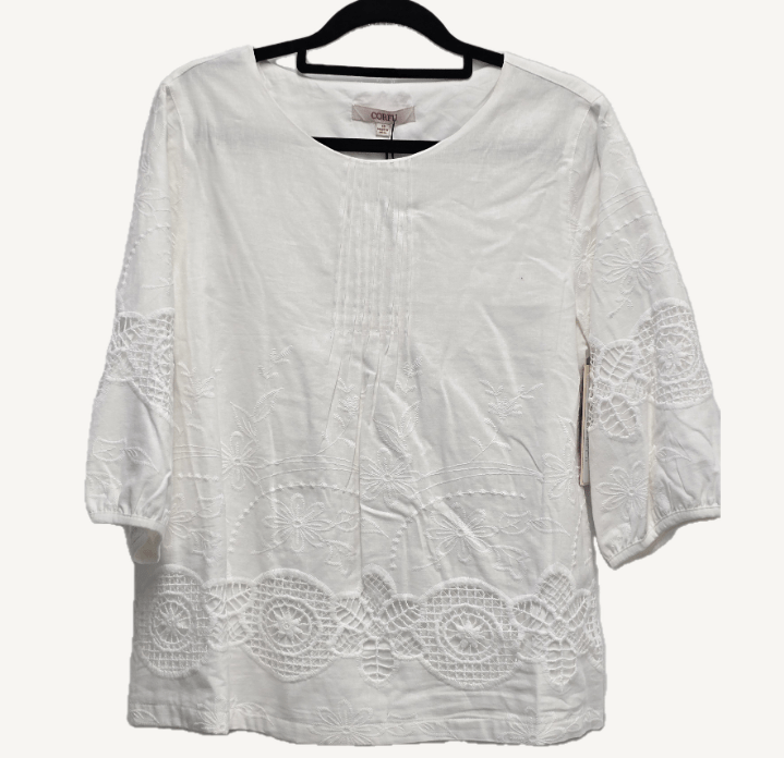 Load image into Gallery viewer, Corfu Womens Embroidered Linen Cotton Top - White
