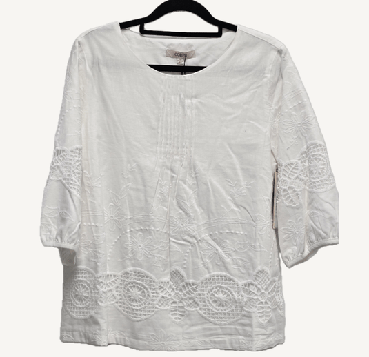 Corfu Womens Embroidered Linen Cotton Top - White