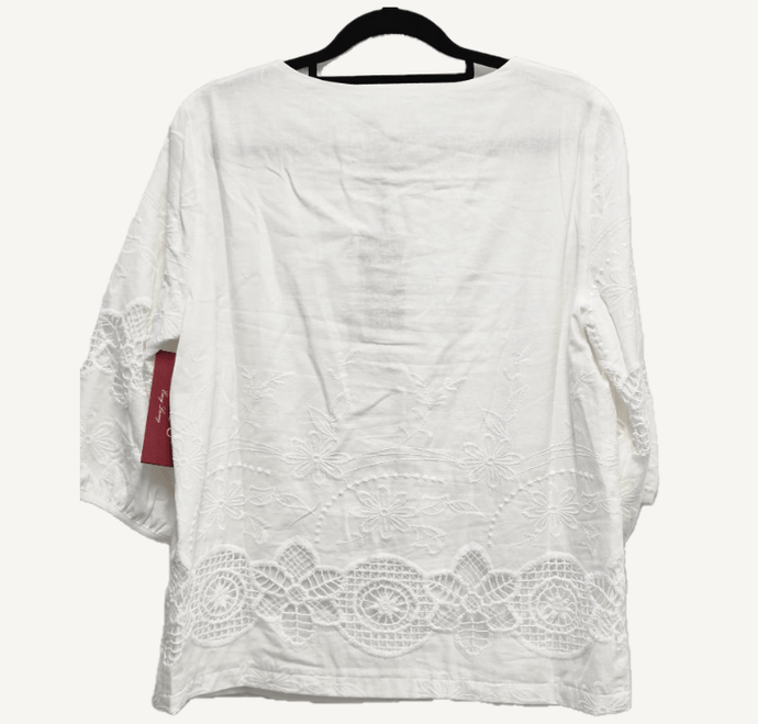 Corfu Womens Embroidered Linen Cotton Top - White