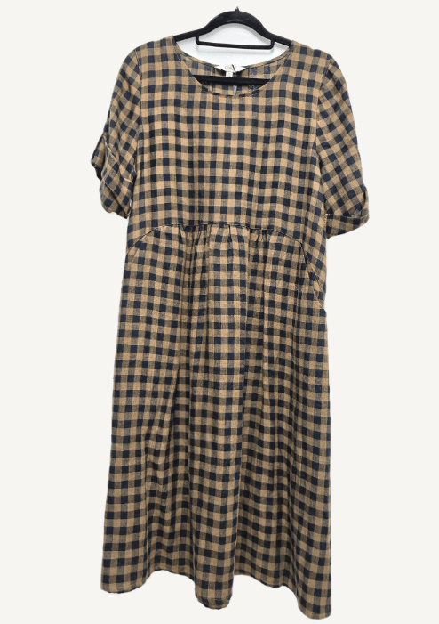 Load image into Gallery viewer, Corfu Womens Linen Gingham Check Dress - Expresso
