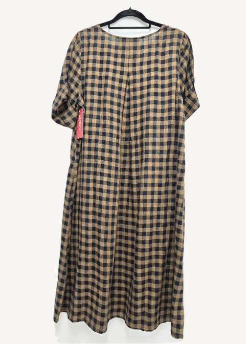 Corfu Womens Linen Gingham Check Dress - Expresso