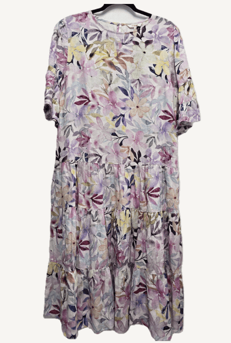 Corfu Womens 100% Linen Printed Dress - Delicate Blossom