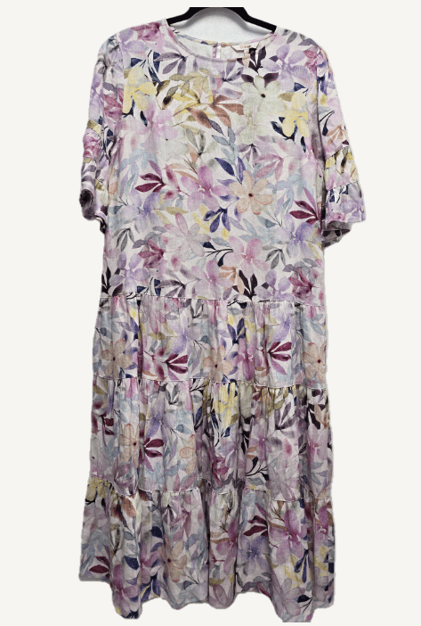 Load image into Gallery viewer, Corfu Womens 100% Linen Printed Dress - Delicate Blossom
