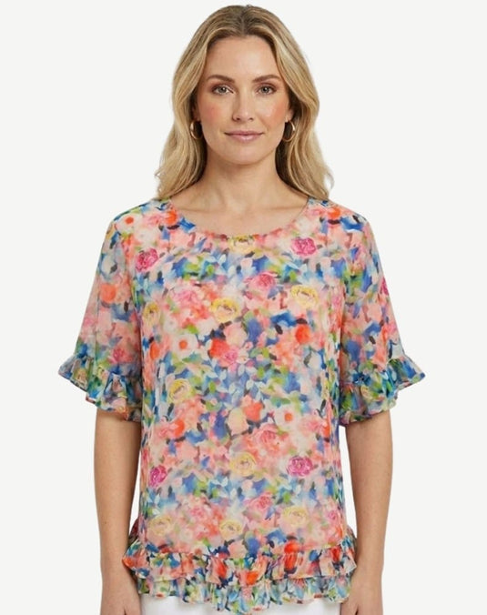 Corfu Womens Breezy Bloom Soft Print Blouse