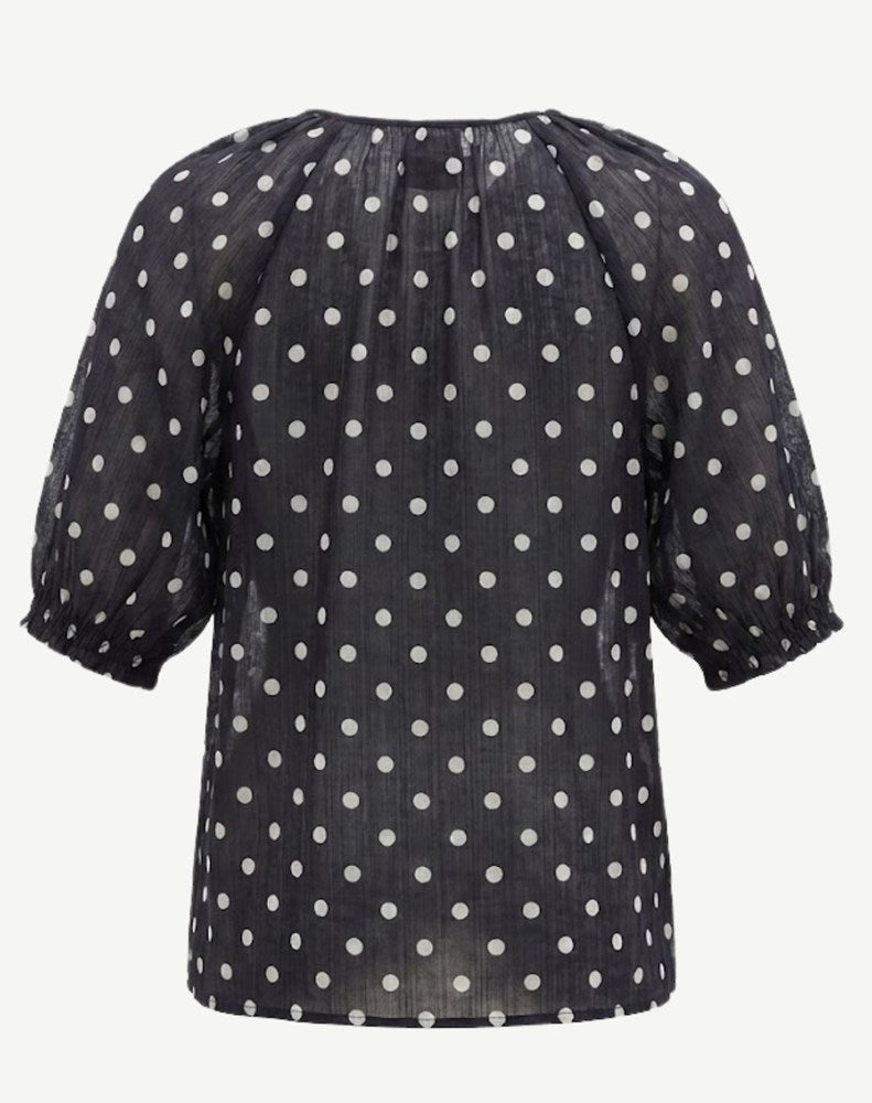 Load image into Gallery viewer, Corfu Womens Navy &amp; White Spot Relaxed Fit Blouse
