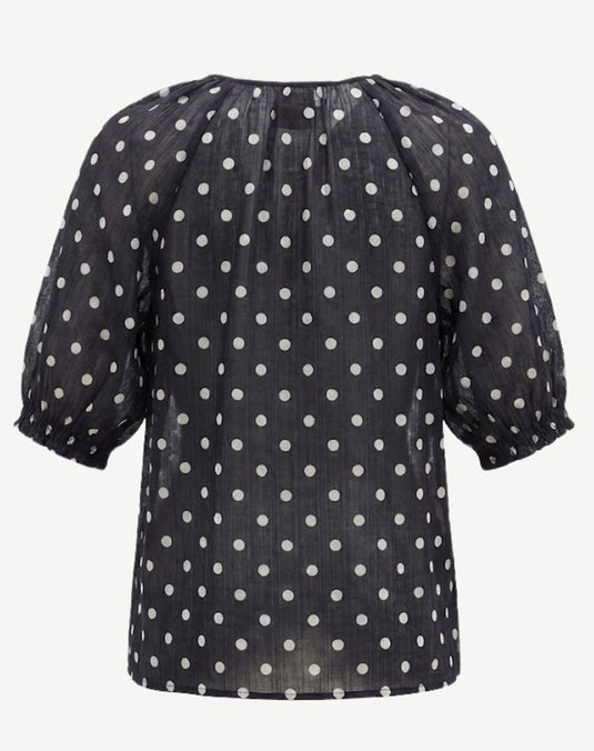 Corfu Womens Navy & White Spot Relaxed Fit Blouse