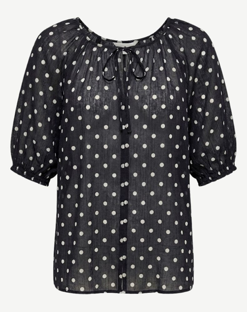 Load image into Gallery viewer, Corfu Womens Navy &amp; White Spot Relaxed Fit Blouse

