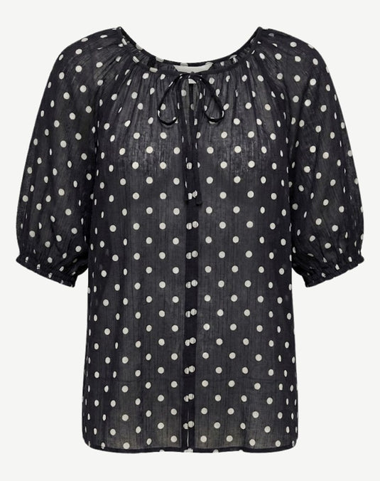Corfu Womens Navy & White Spot Relaxed Fit Blouse