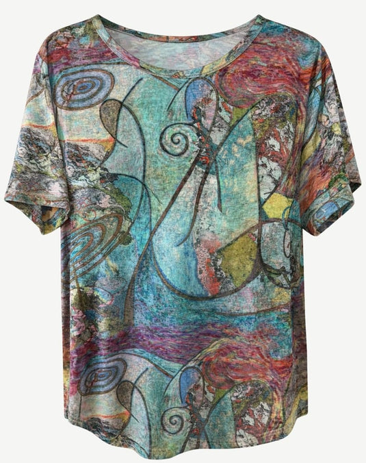 Corfu Womens Lucid Lines Summer Burnout Print Top