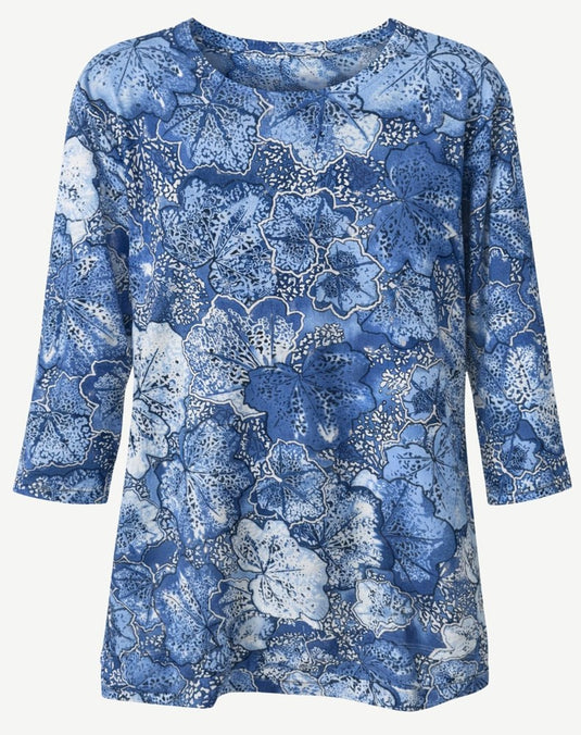Corfu Womens Printed Jersey Knit Top - Blue