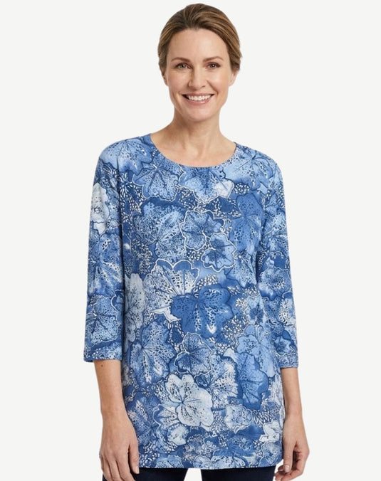 Corfu Womens Printed Jersey Knit Top - Blue