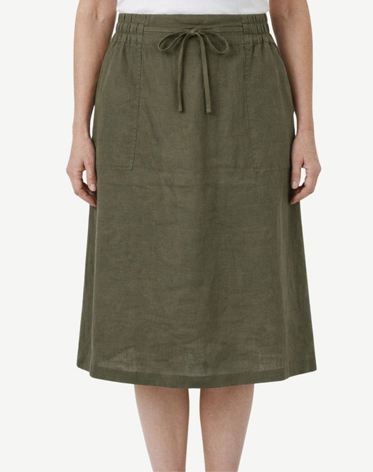 Corfu Womens Linen Breeze Skirt - Olive