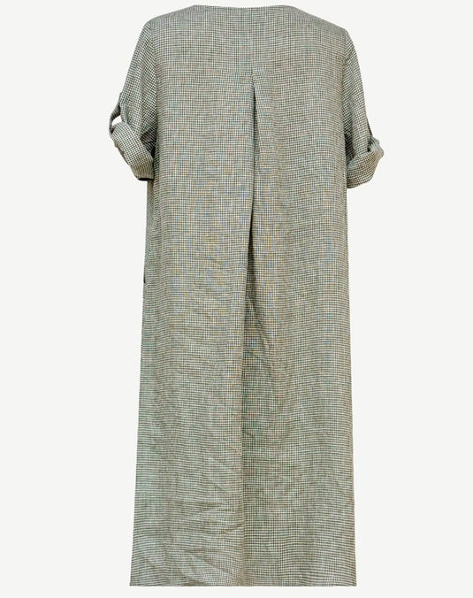 Corfu Womens Spring Moss Linen Short Sleeve Dress