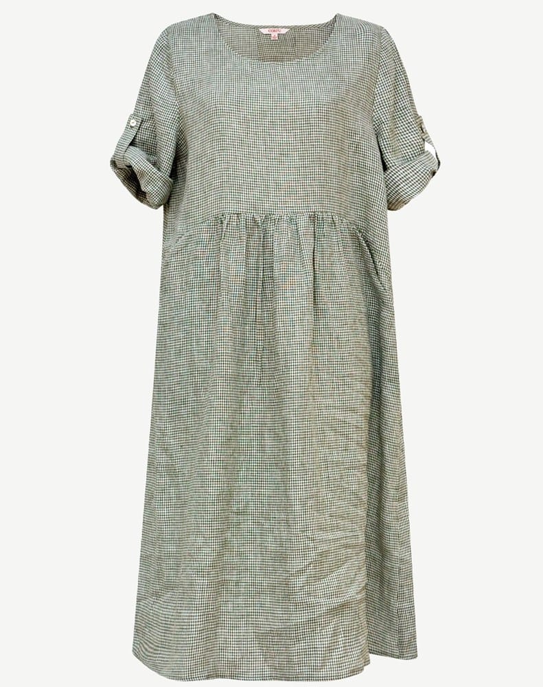 Load image into Gallery viewer, Corfu Womens Spring Moss Linen Short Sleeve Dress
