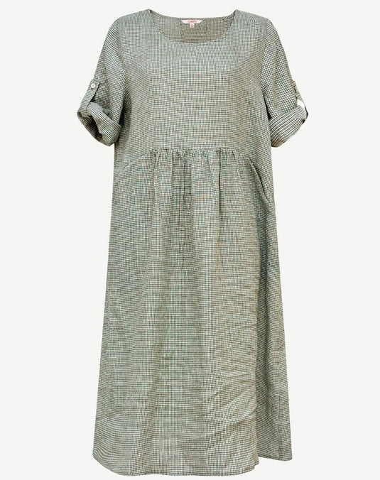 Corfu Womens Spring Moss Linen Short Sleeve Dress