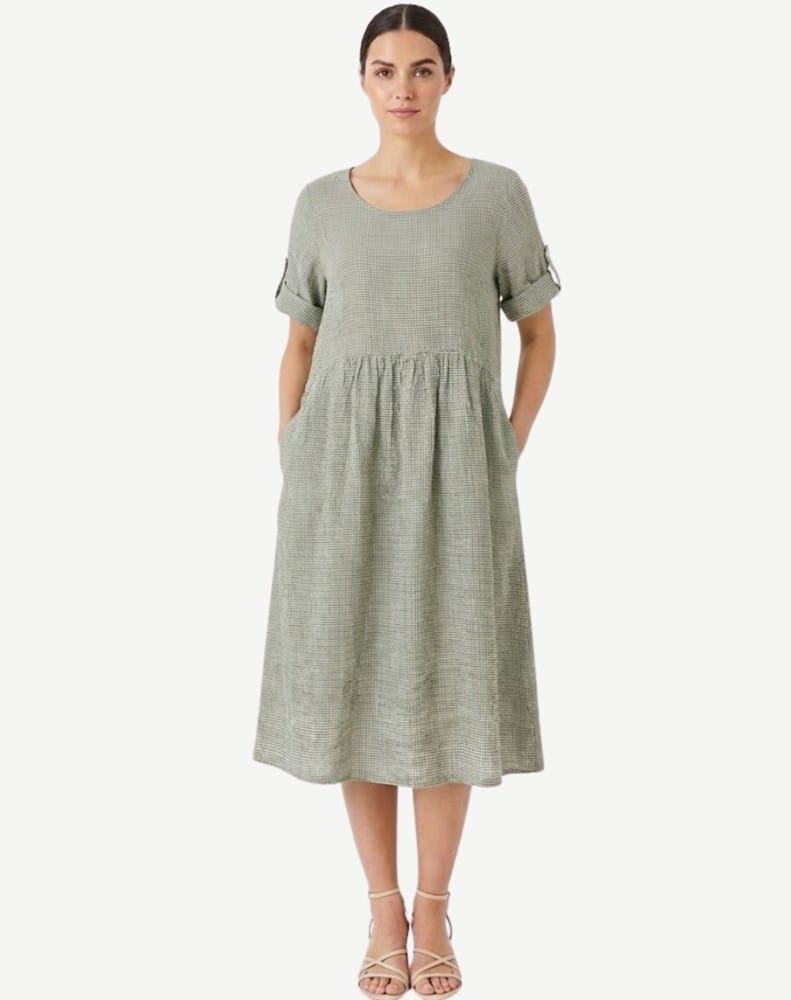 Load image into Gallery viewer, Corfu Womens Spring Moss Linen Short Sleeve Dress
