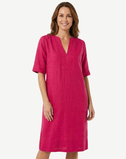 Corfu Womens Linen Breeze Dress - Berry