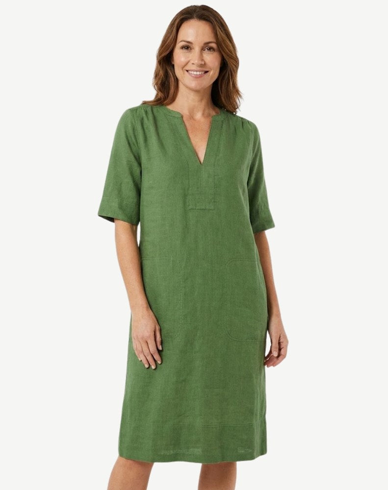 Load image into Gallery viewer, Corfu Womens Linen Breeze Dress - Fern
