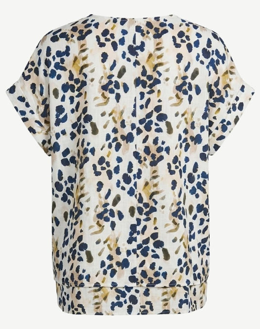 Corfu Womens Ink Leopard Button Front Layered Top