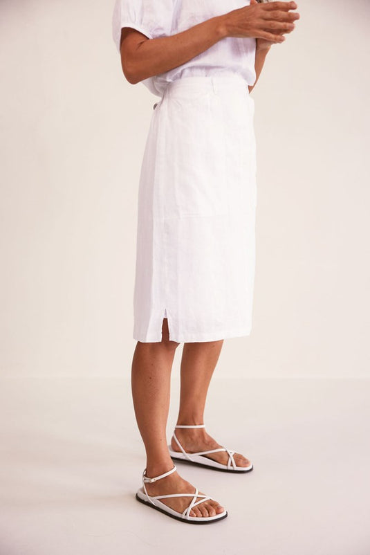 See Saw Womens 100% Linen Rib Waist Skirt - White