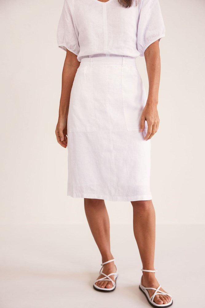 Load image into Gallery viewer, See Saw Womens 100% Linen Rib Waist Skirt - White
