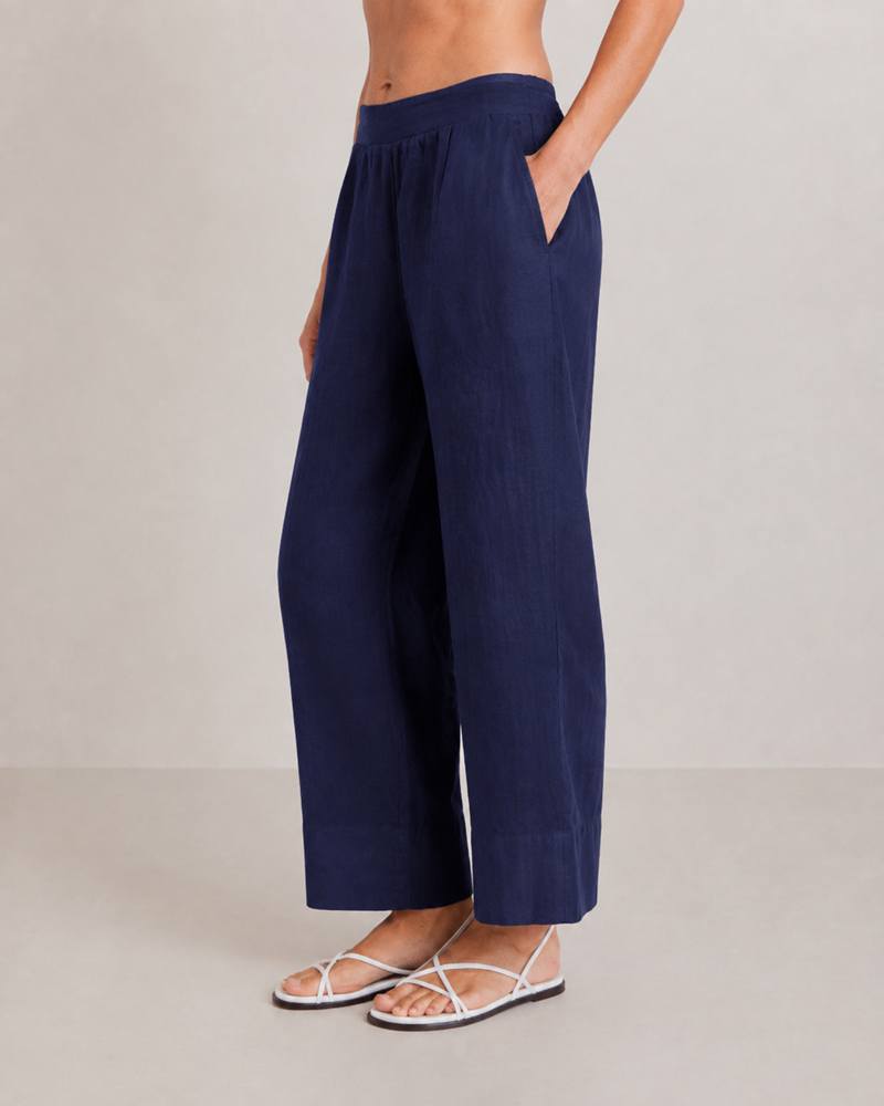 Load image into Gallery viewer, See Saw Womens Linen 7/8 Seam Detail Wide Leg Pant - Navy

