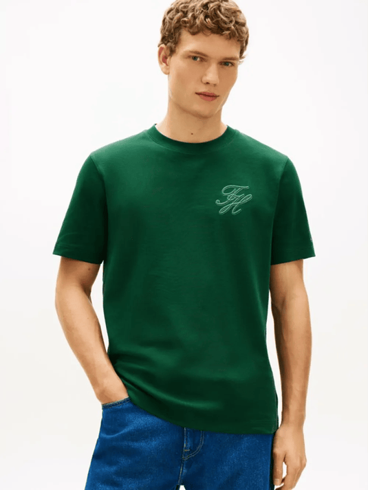 Tommy Hilfiger Mens Script Light Interlock Tee - Nocturnal Green