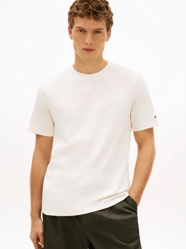 Load image into Gallery viewer, Tommy Hilfiger Mens Script Light Interlock Tee - Ivory Petal
