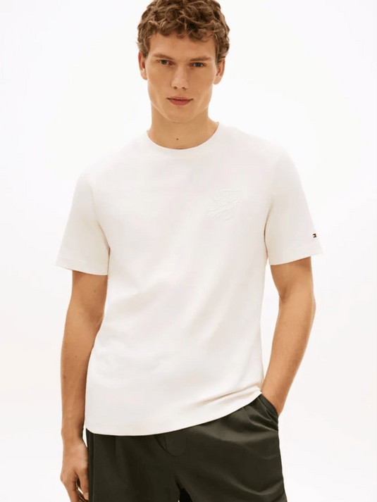 Tommy Hilfiger Mens Script Light Interlock Tee - Ivory Petal