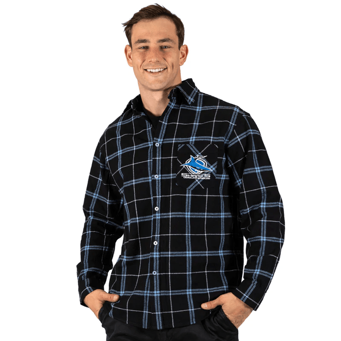 NRL Mens 'Mustang' Flannel Shirt - Sharks