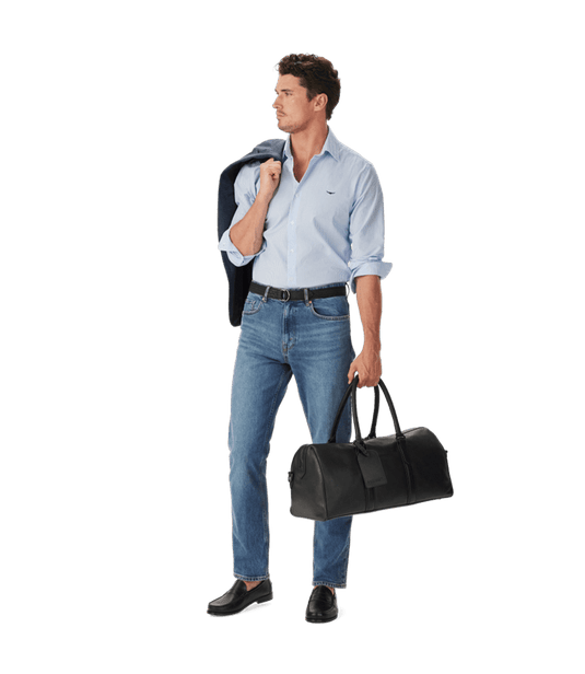 R.M. Williams Mens Sommers Poplin Stripe White & Blue Shirt