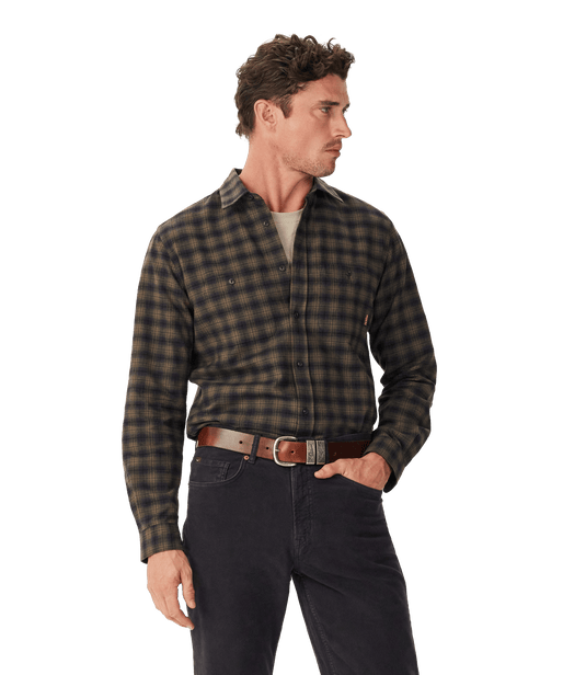 R.M. Williams Mens Coen Brushed Check Shirt - Khaki