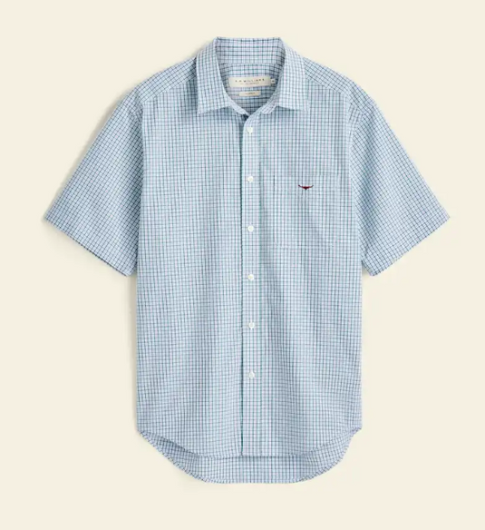 R.M. Williams Mens Quinn Poplin Check Short Sleeve Shirt