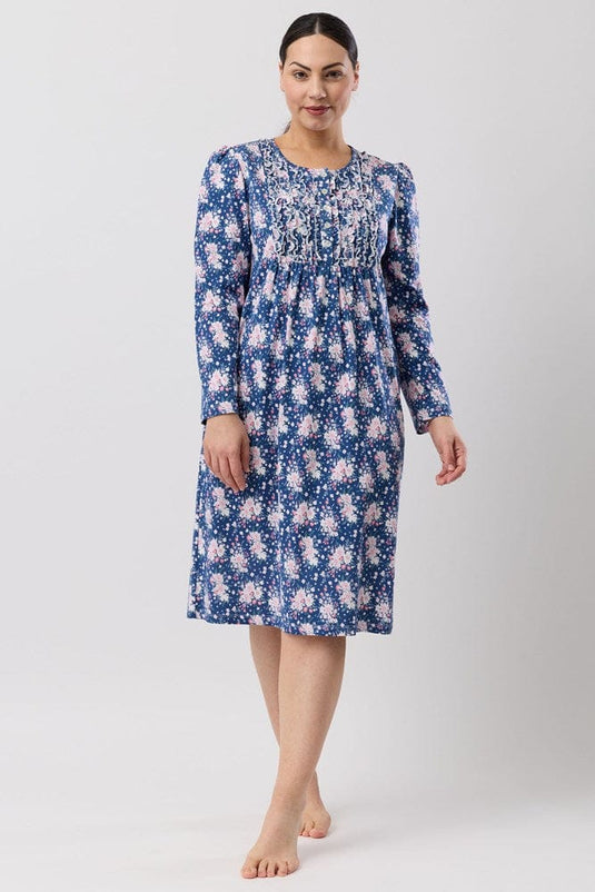 Schrank Womens Bouquet Ruffle Nightie - Navy