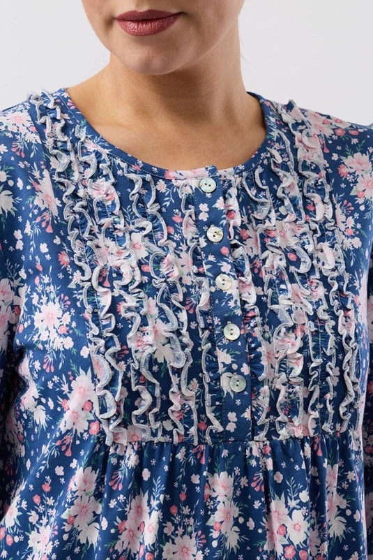 Schrank Womens Bouquet Ruffle Nightie - Navy