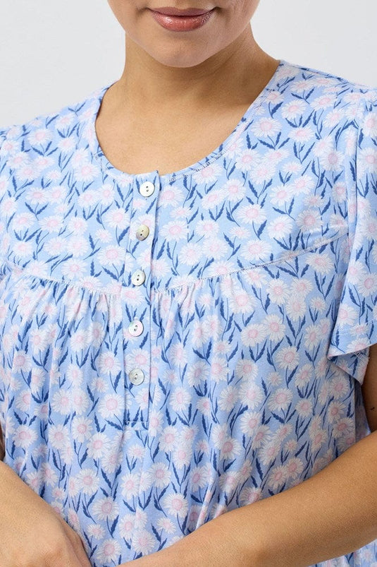 Schrank Womens Daisies Short Sleeve Nightie - Blue