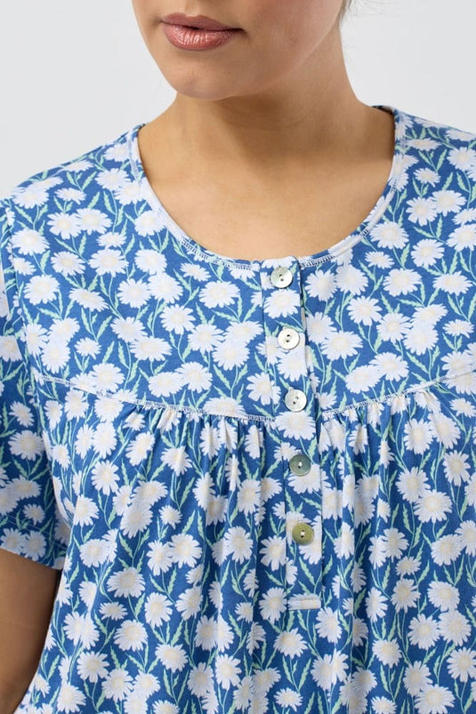 Schrank Womens Daisies Short Sleeve Nightie - Denim
