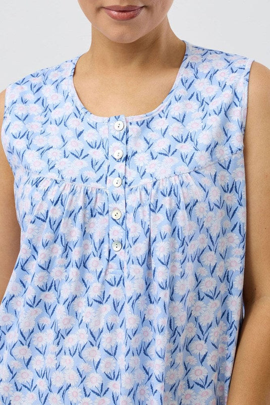 Schrank Womens Daisies Sleeveless Nightie - Blue