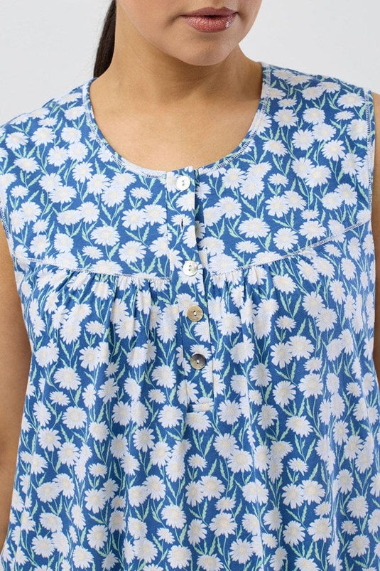 Schrank Womens Daisies Sleeveless Nightie - Denim